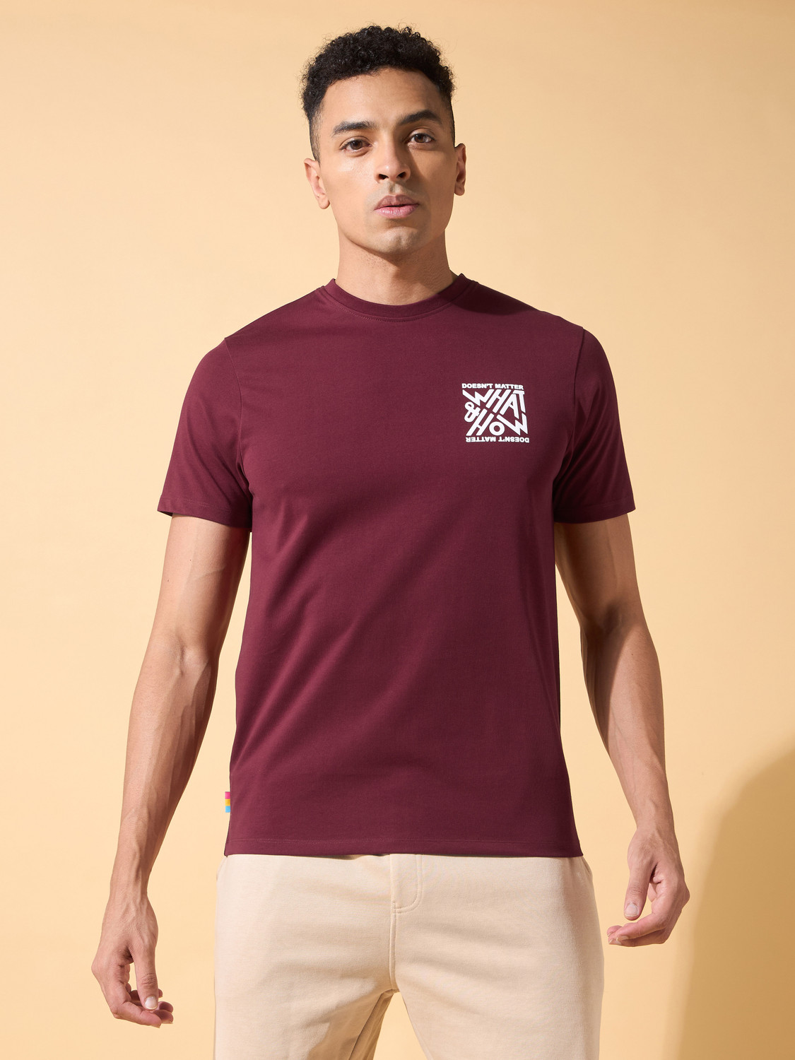 Image of Cult Men Printed Round Neck Polycotton Maroon T-Shirt