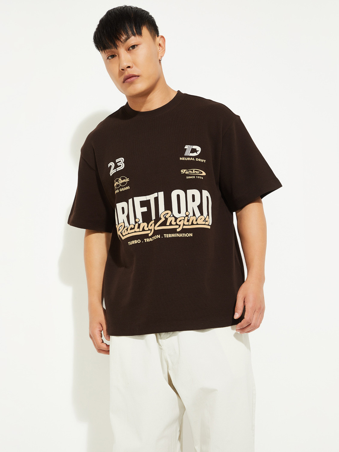 Image of MAX Printed Men Round Neck Brown T-Shirt