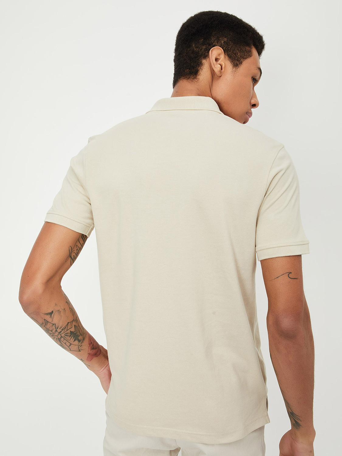 Image of MAX Self Design Men Polo Neck Beige T-Shirt