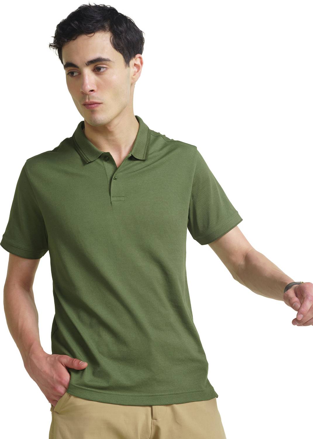 Damensch Men Solid Polo Neck Cotton Blend Dark Green T-Shirt