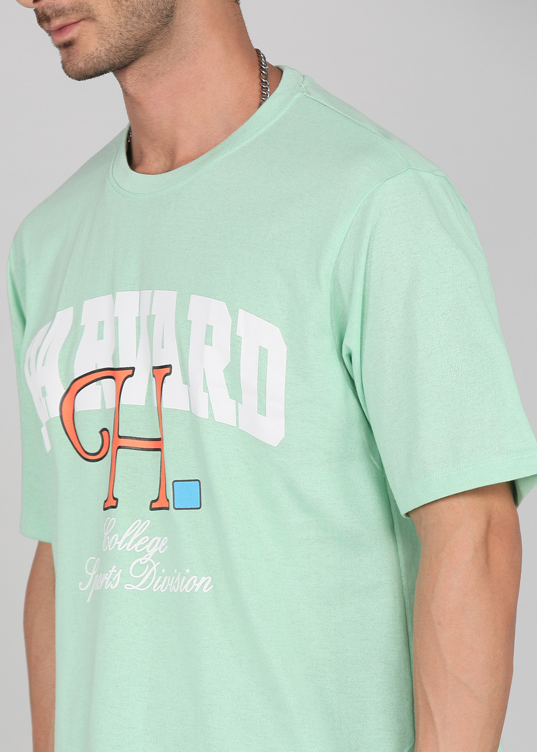 Image of HARVARD Graphic Print Men Round Neck Green T-Shirt
