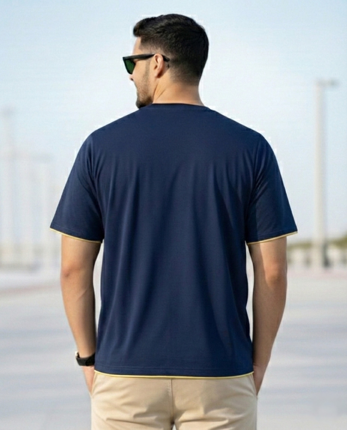 Image of Reya Printed Men Round Neck Navy Blue T-Shirt