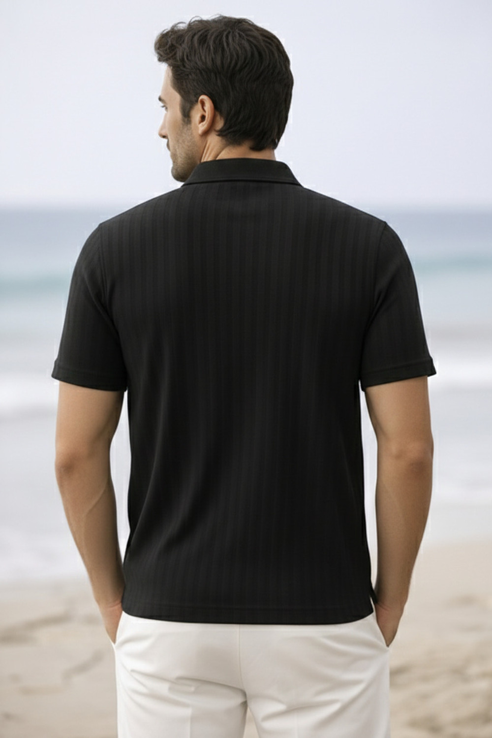 Image of METRONAUT Solid Men Polo Neck Black T-Shirt