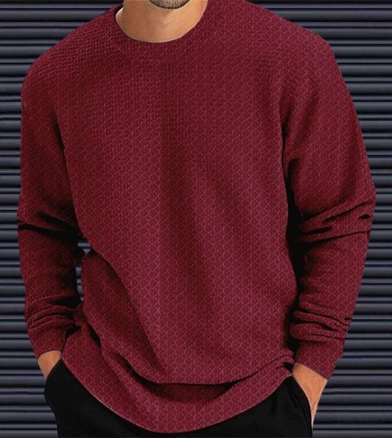 Reya Men Self Design Round Neck Polyester Maroon T-Shirt