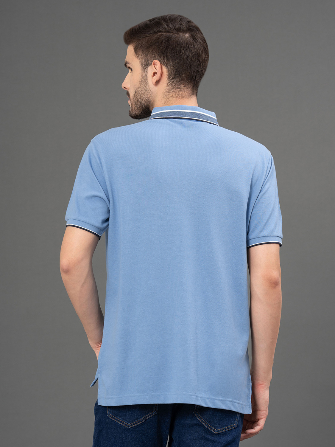 Image of RED TAPE Solid Men Polo Neck Blue T-Shirt