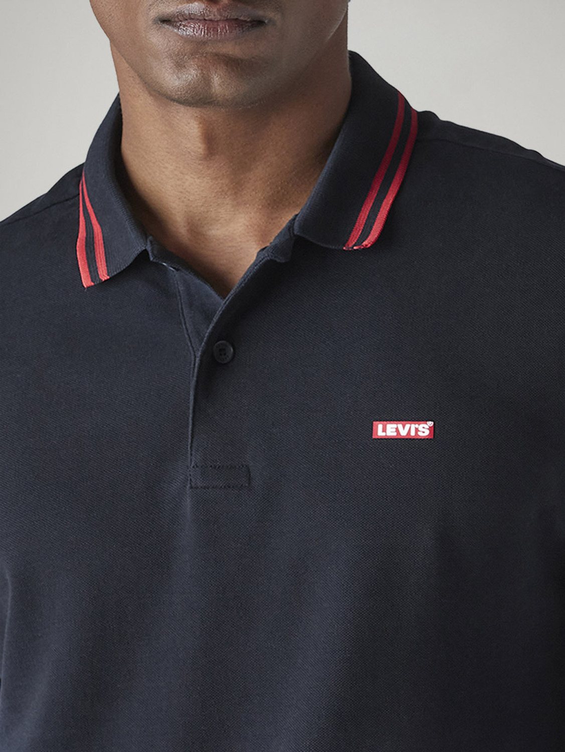 Image of LEVI'S Solid Men Polo Neck Dark Blue T-Shirt