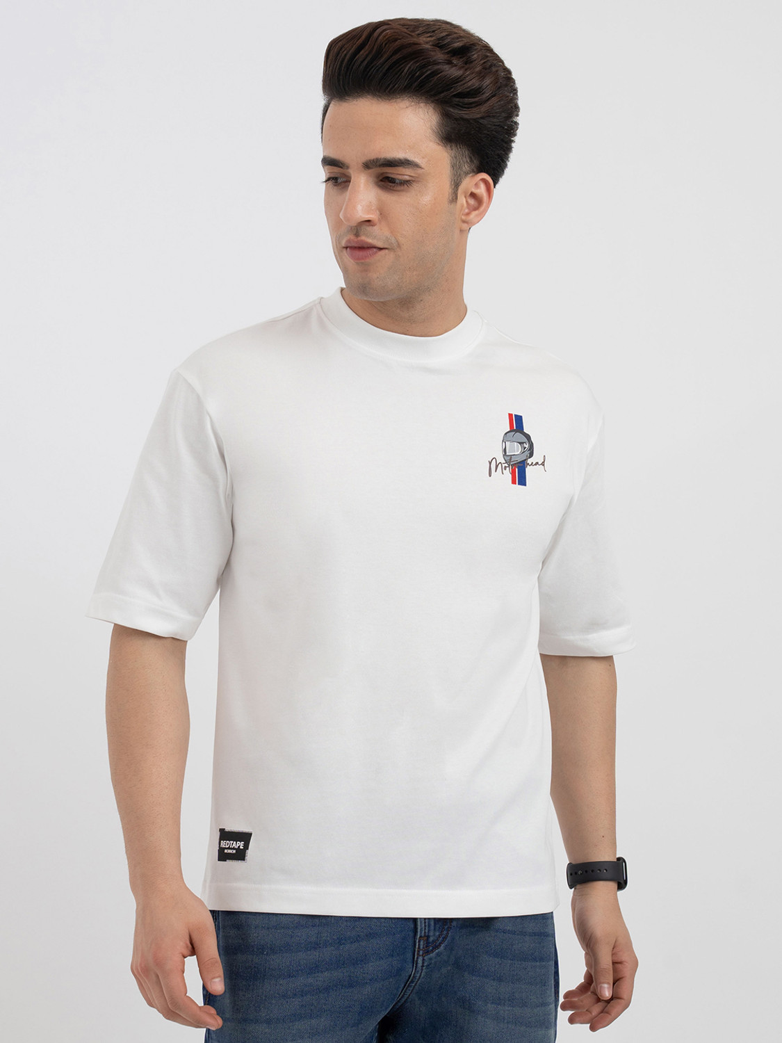 Image of RED TAPE Graphic Print Men Round Neck White T-Shirt