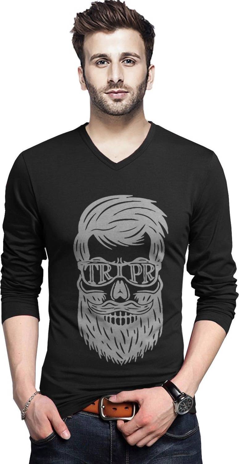 TRIPR Men Typography Mandarin Collar Cotton Blend Black T-Shirt