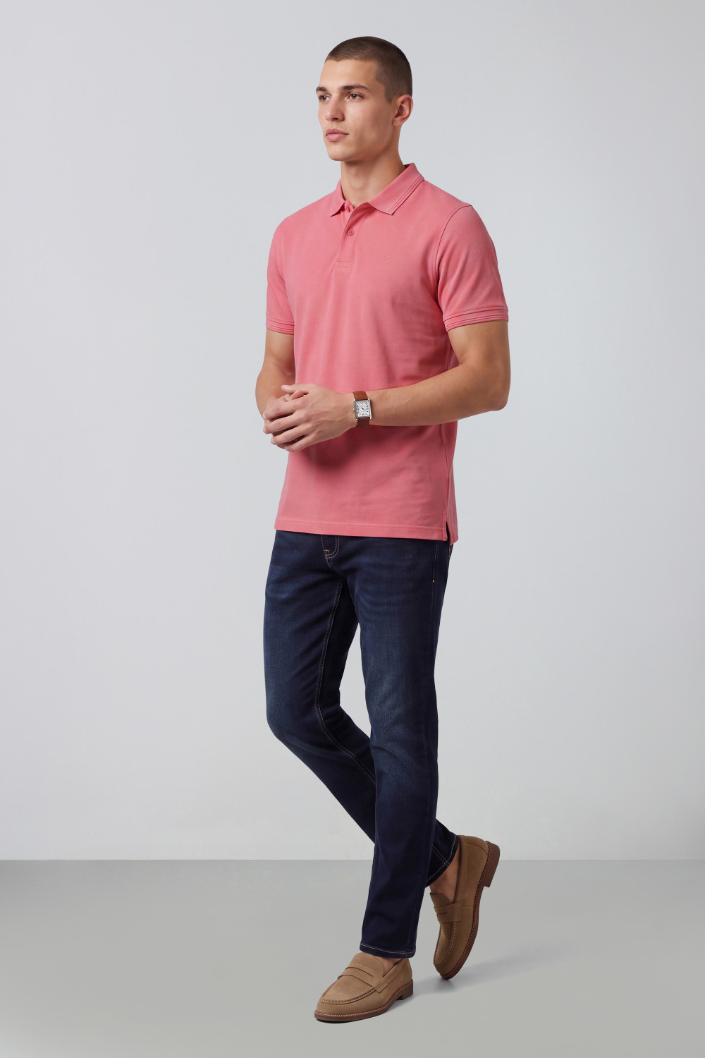 Image of PETER ENGLAND Solid Men Polo Neck Pink T-Shirt