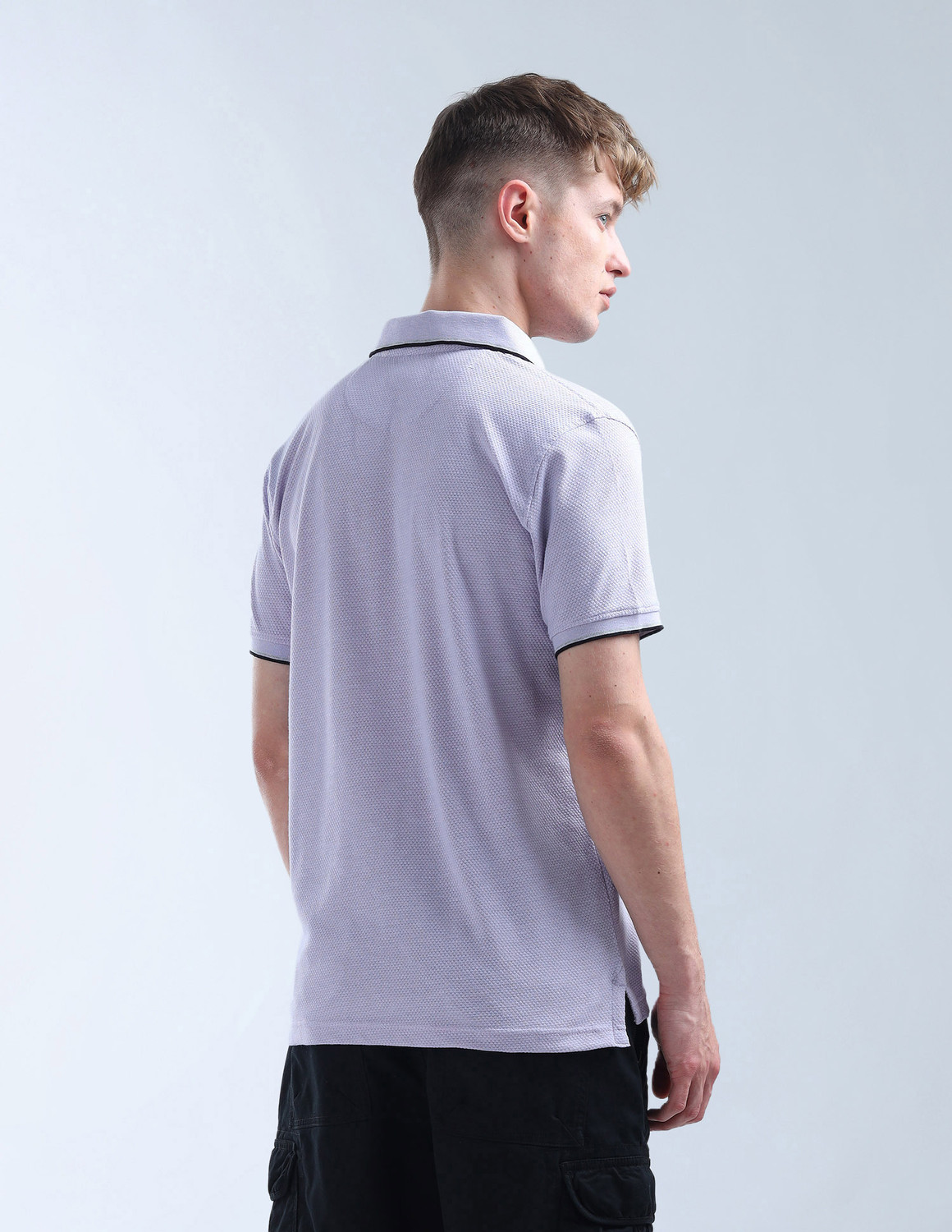 Image of FLYING MACHINE Self Design Men Polo Neck Purple T-Shirt