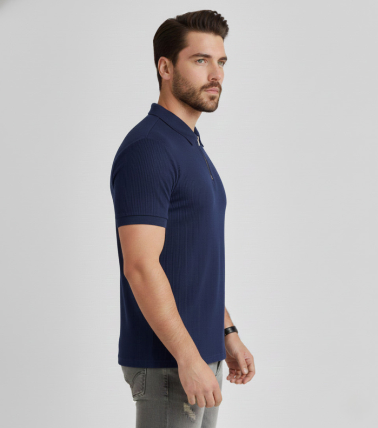 Image of Dark Drive Solid Men Polo Neck Blue T-Shirt