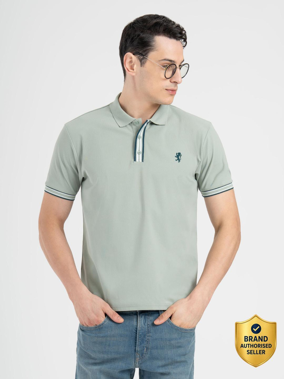 Image of RED TAPE Solid Men Polo Neck Light Green T-Shirt