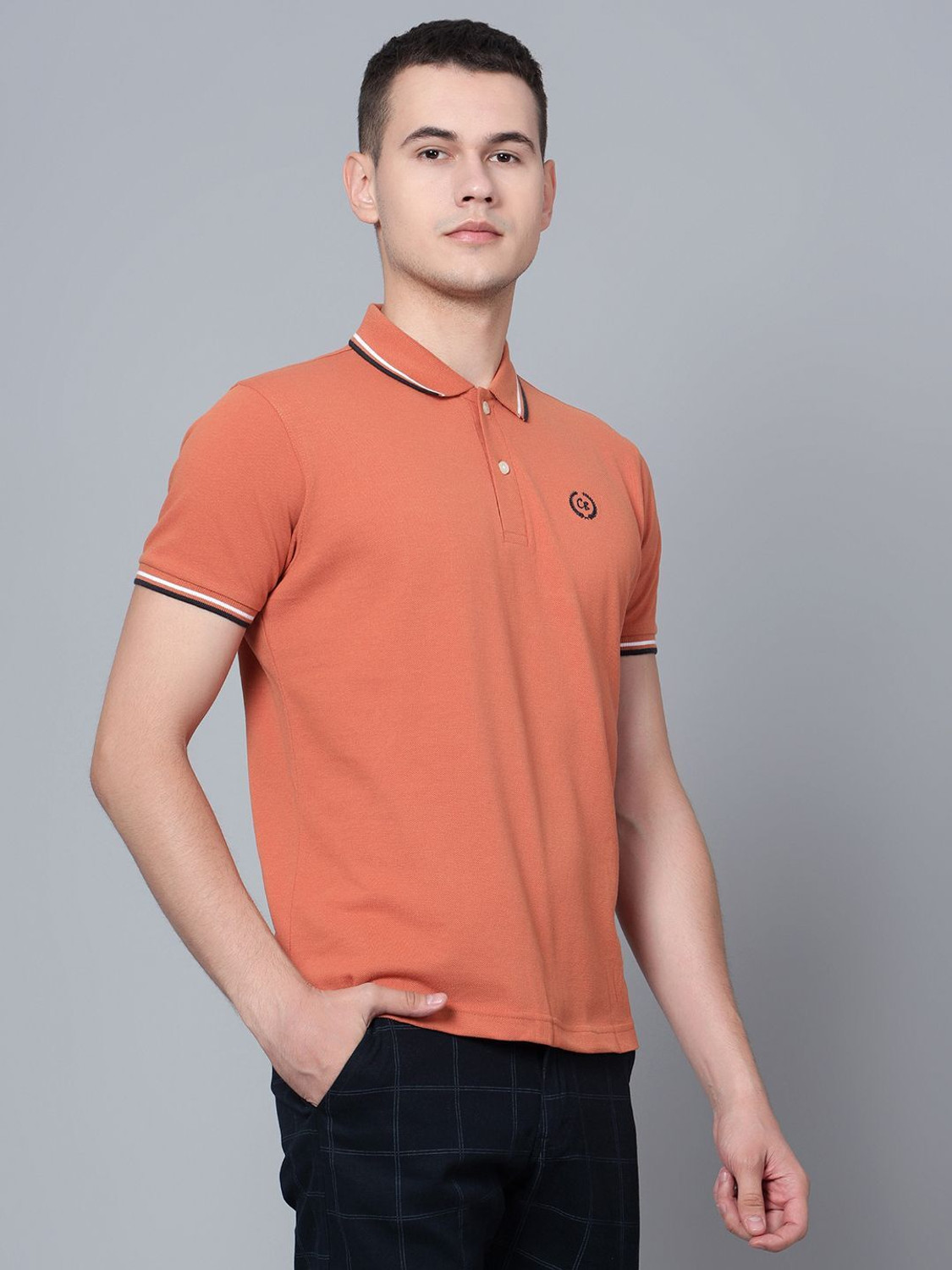 Image of CANTABIL Solid Men Polo Neck Brown T-Shirt
