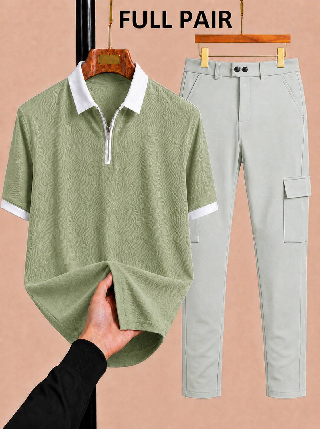 mozero Men Polo Neck Light Green T-Shirt Pack of 2 - Image 1