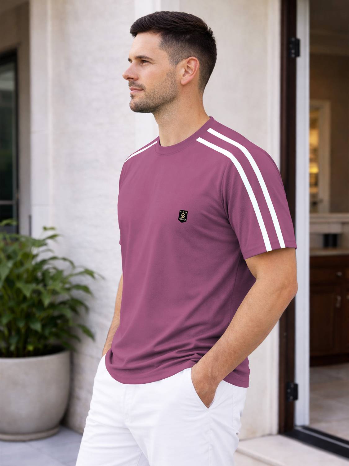 VeBNoR Purple Striped Round Neck T-Shirt - Image 3