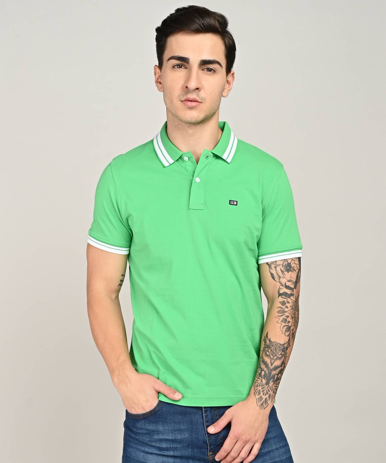 Arrow Sport Solid Men Polo Neck Green T-Shirt