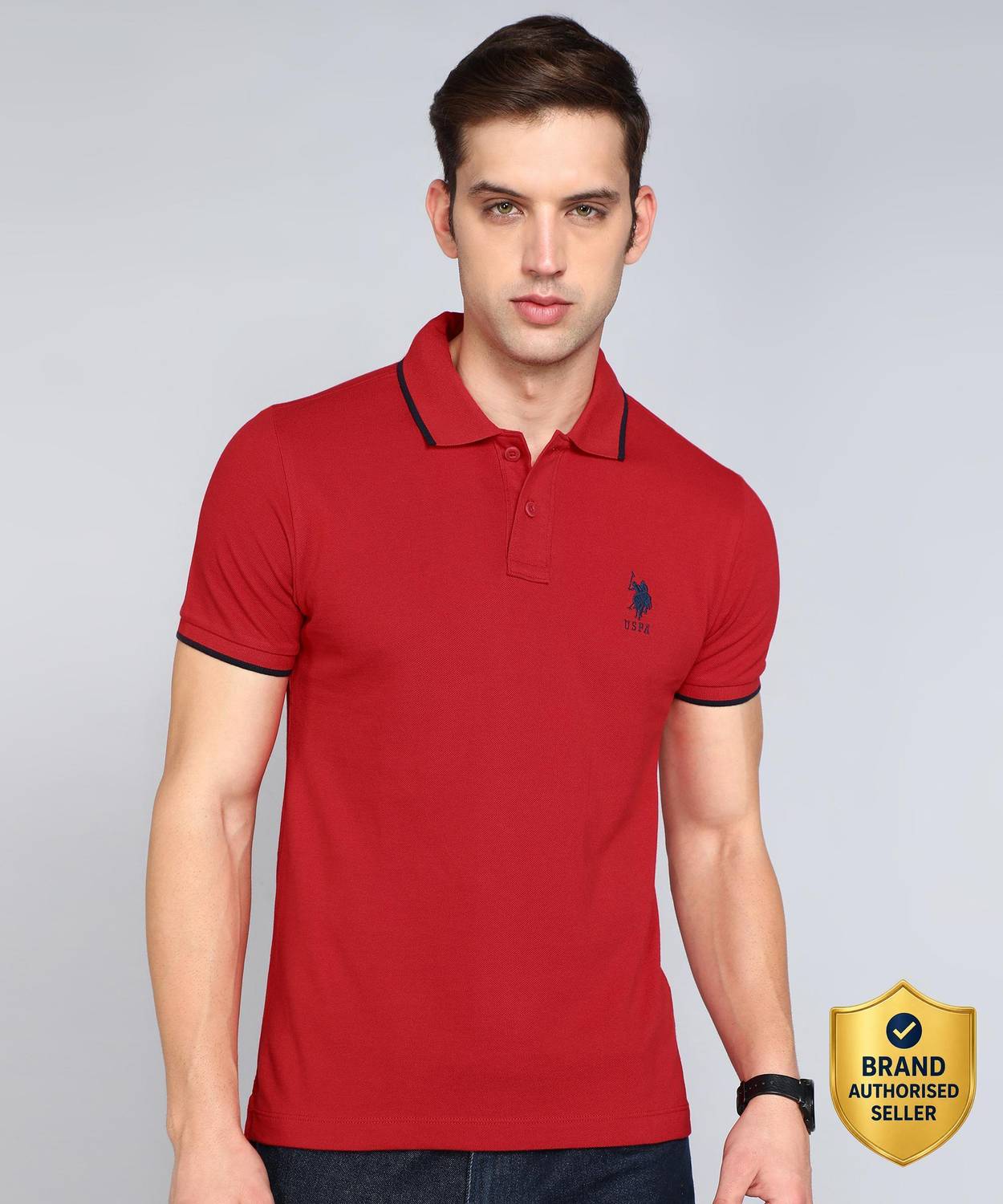 U.S. POLO ASSN. Men Red Polo Neck T-Shirt - Image 1
