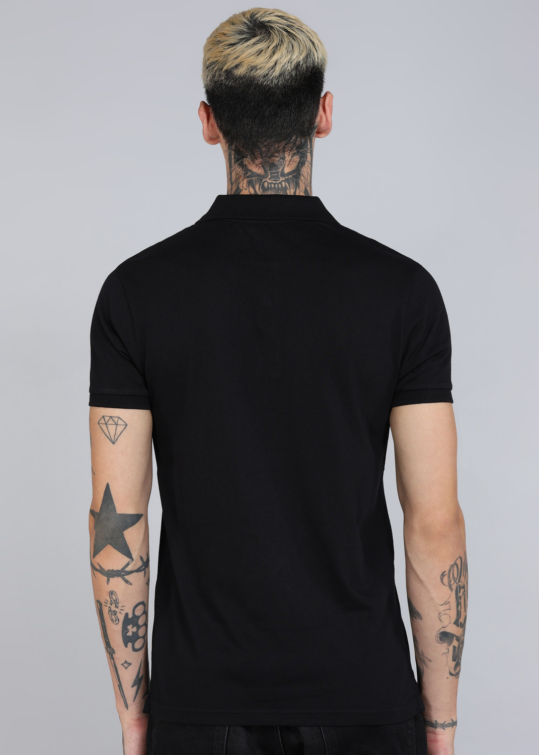 Image of United Colors of Benetton Printed Men Polo Neck Black T-Shirt