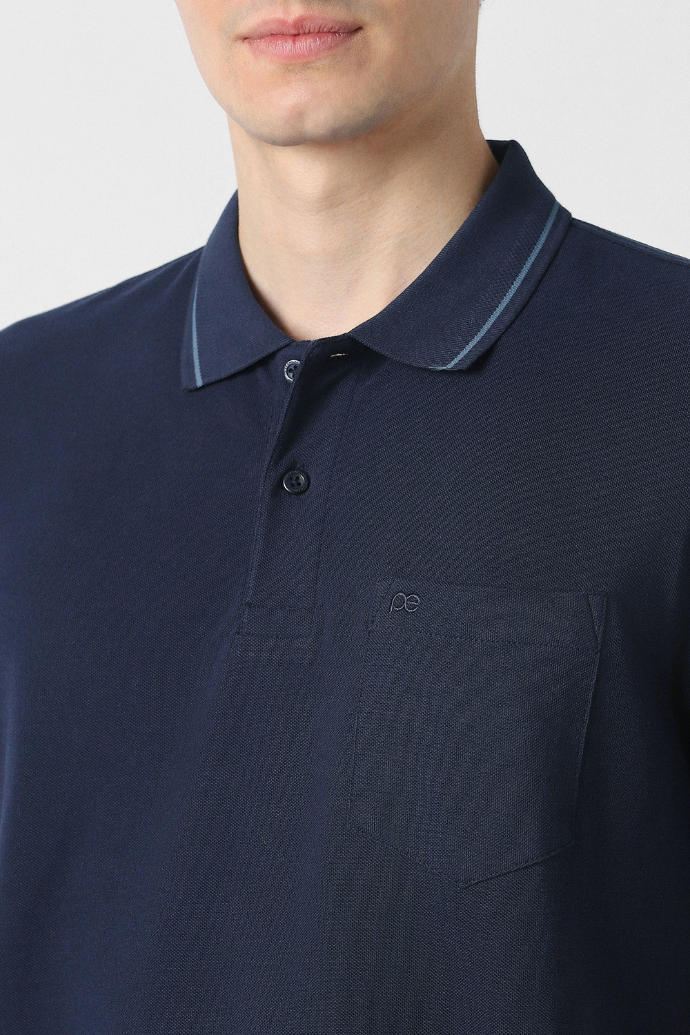 Image of PETER ENGLAND Solid Men Polo Neck Navy Blue T-Shirt