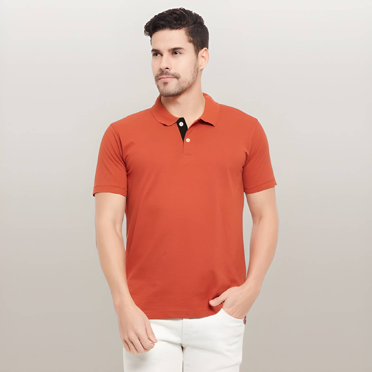 Polo Plus Men Solid Polo Neck Pure Cotton Orange T-Shirt
