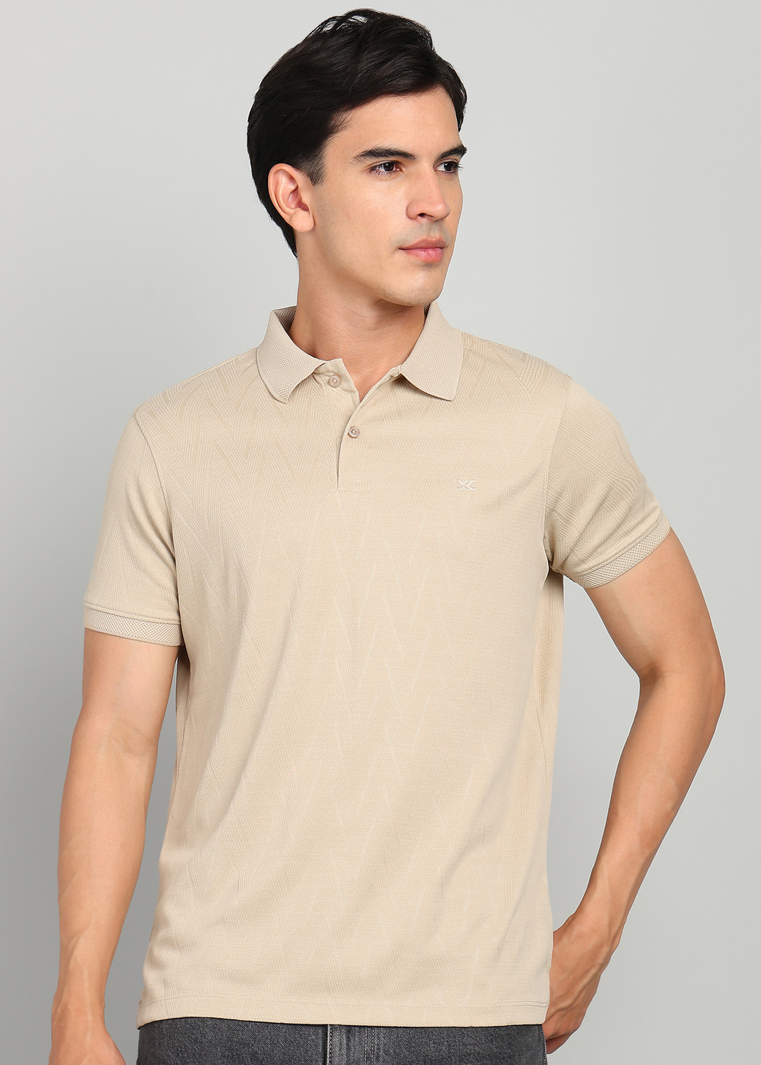 Image of KILLER Printed Men Polo Neck Beige T-Shirt
