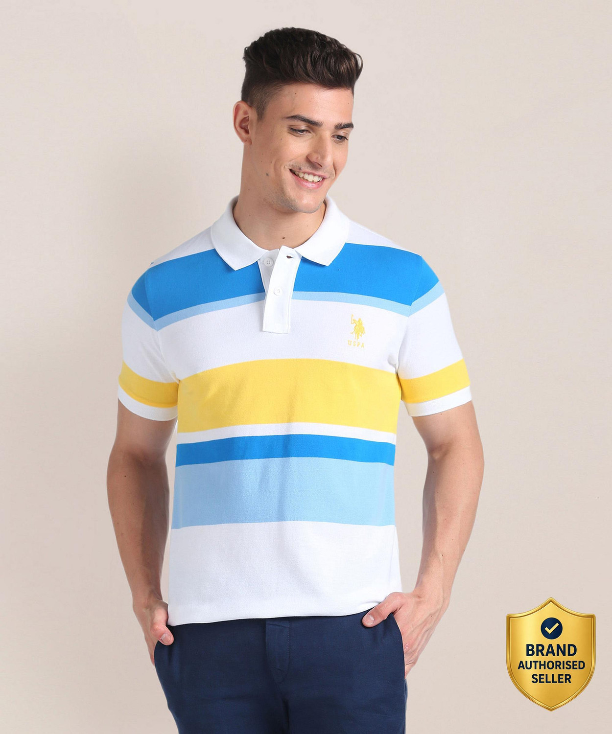 Image of U.S. POLO ASSN. Striped Men Polo Neck Multicolor T-Shirt