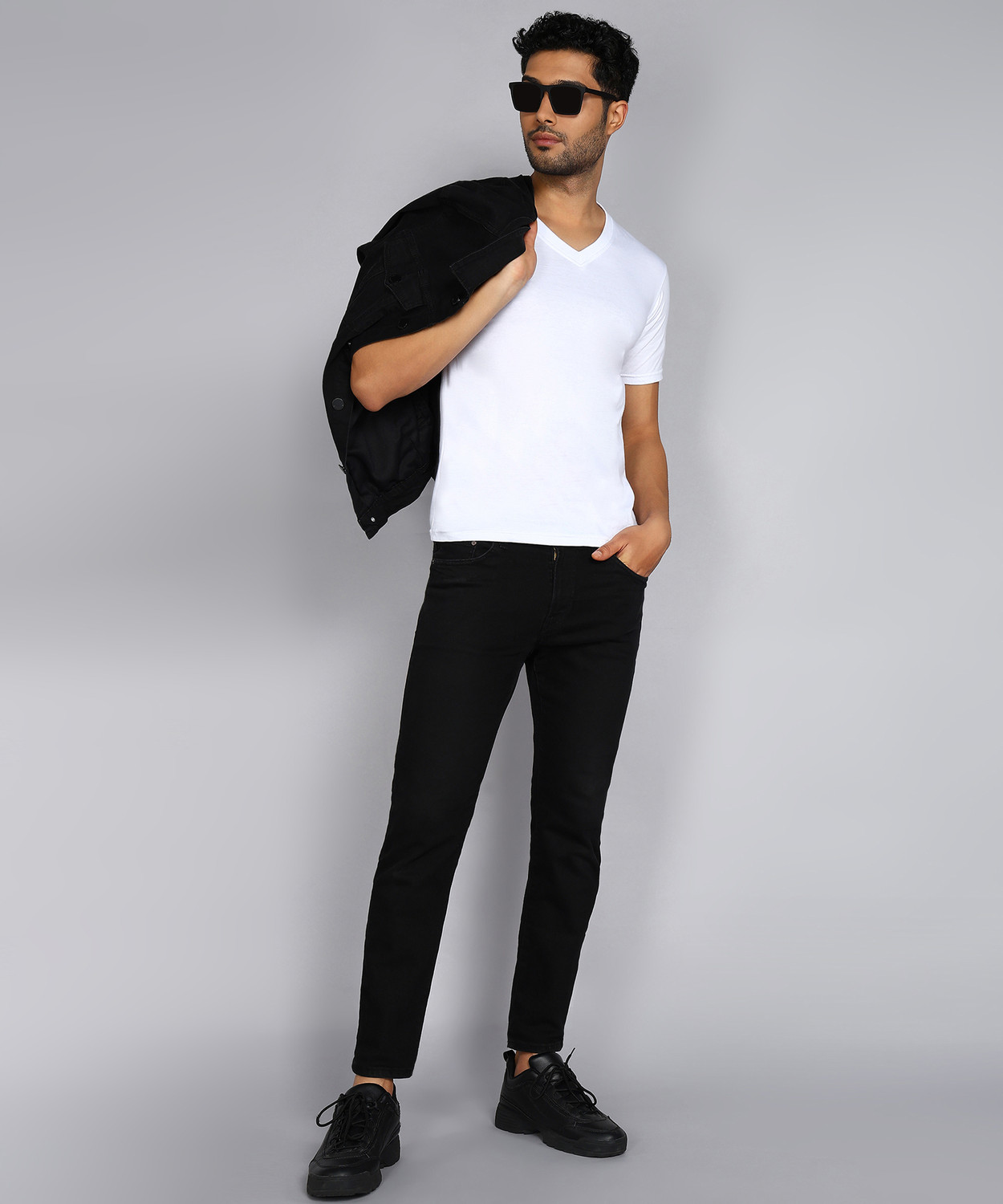 Image of Fleximaa Solid Men V Neck White T-Shirt