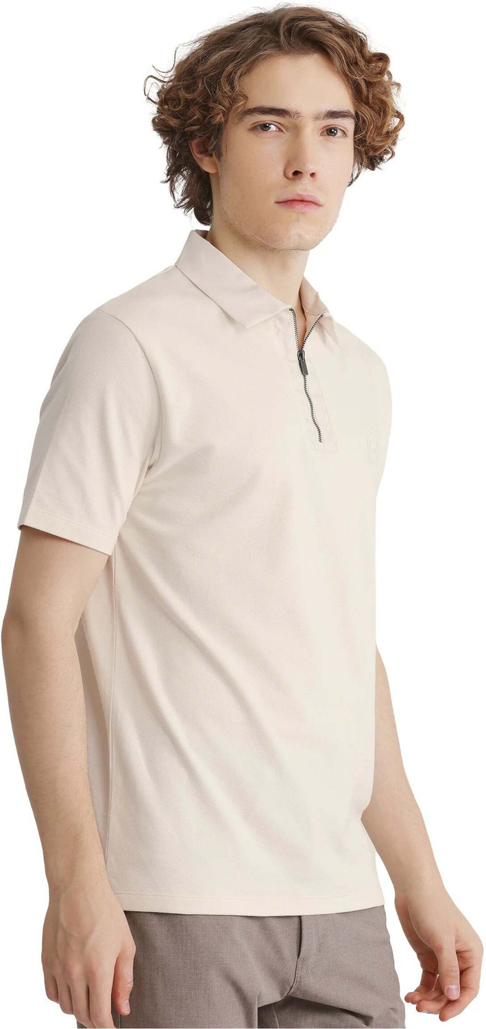 Image of RARE RABBIT Solid Men Polo Neck White T-Shirt