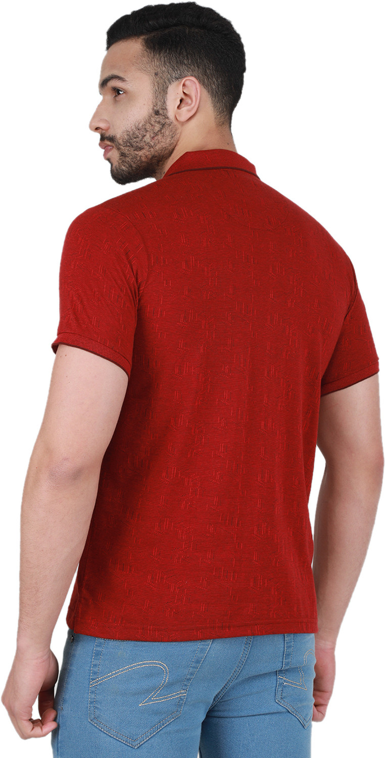 Image of MONTE CARLO Solid Men Polo Neck Maroon T-Shirt