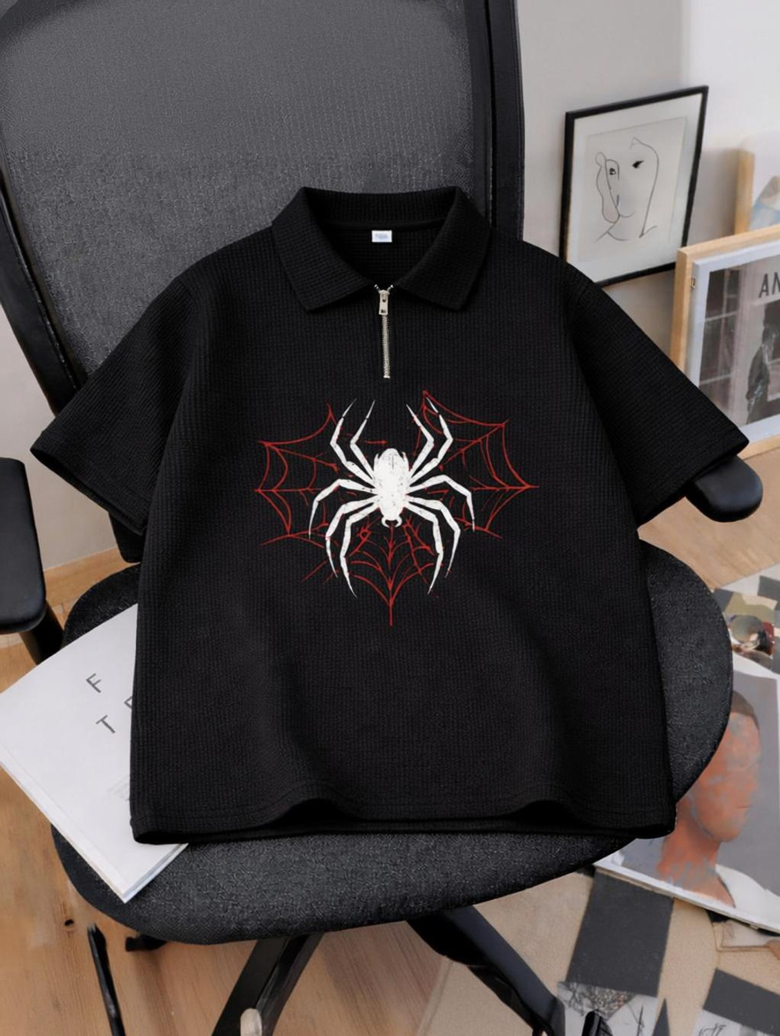 Image of Try This Printed Men Zip Neck Black T-Shirt