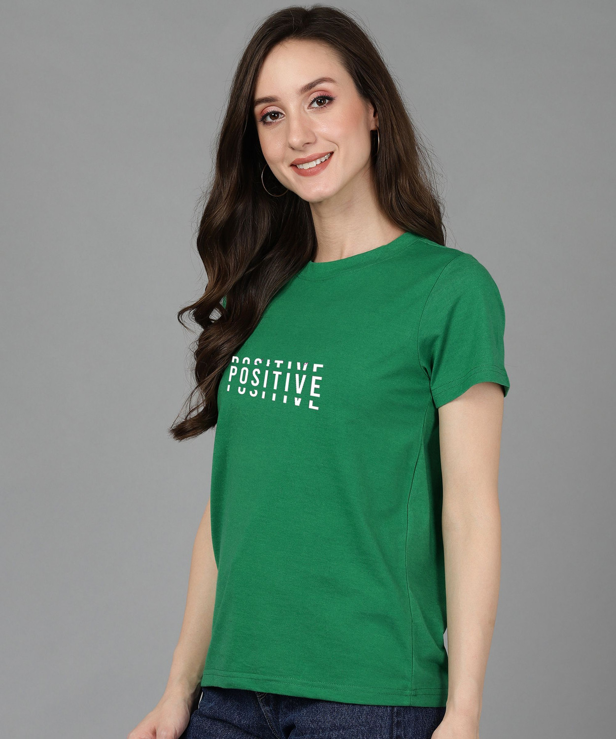 Image of Adyavastram Typography Women Round Neck Green T-Shirt