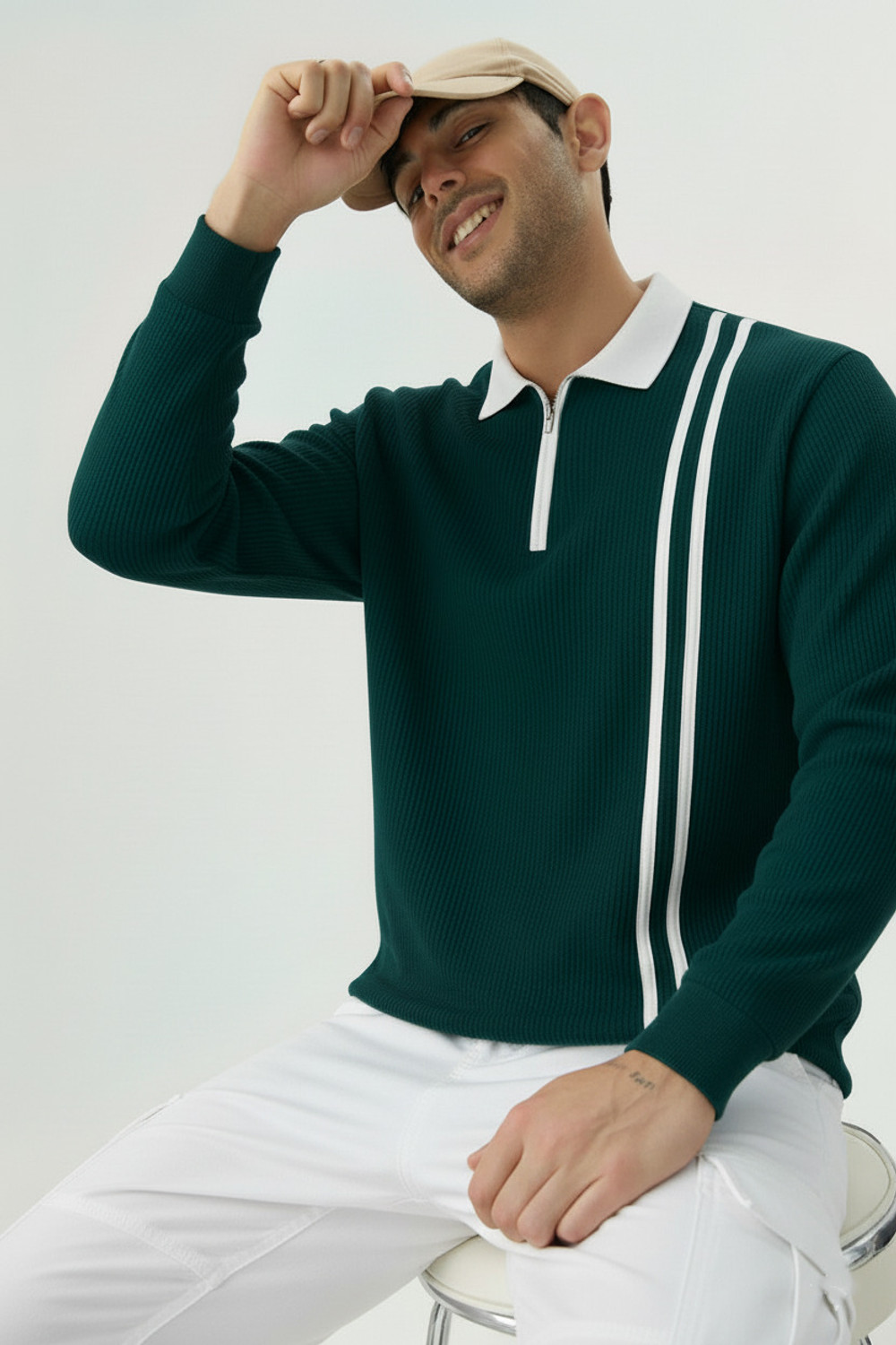 Image of Try This Colorblock Men Polo Neck Green T-Shirt