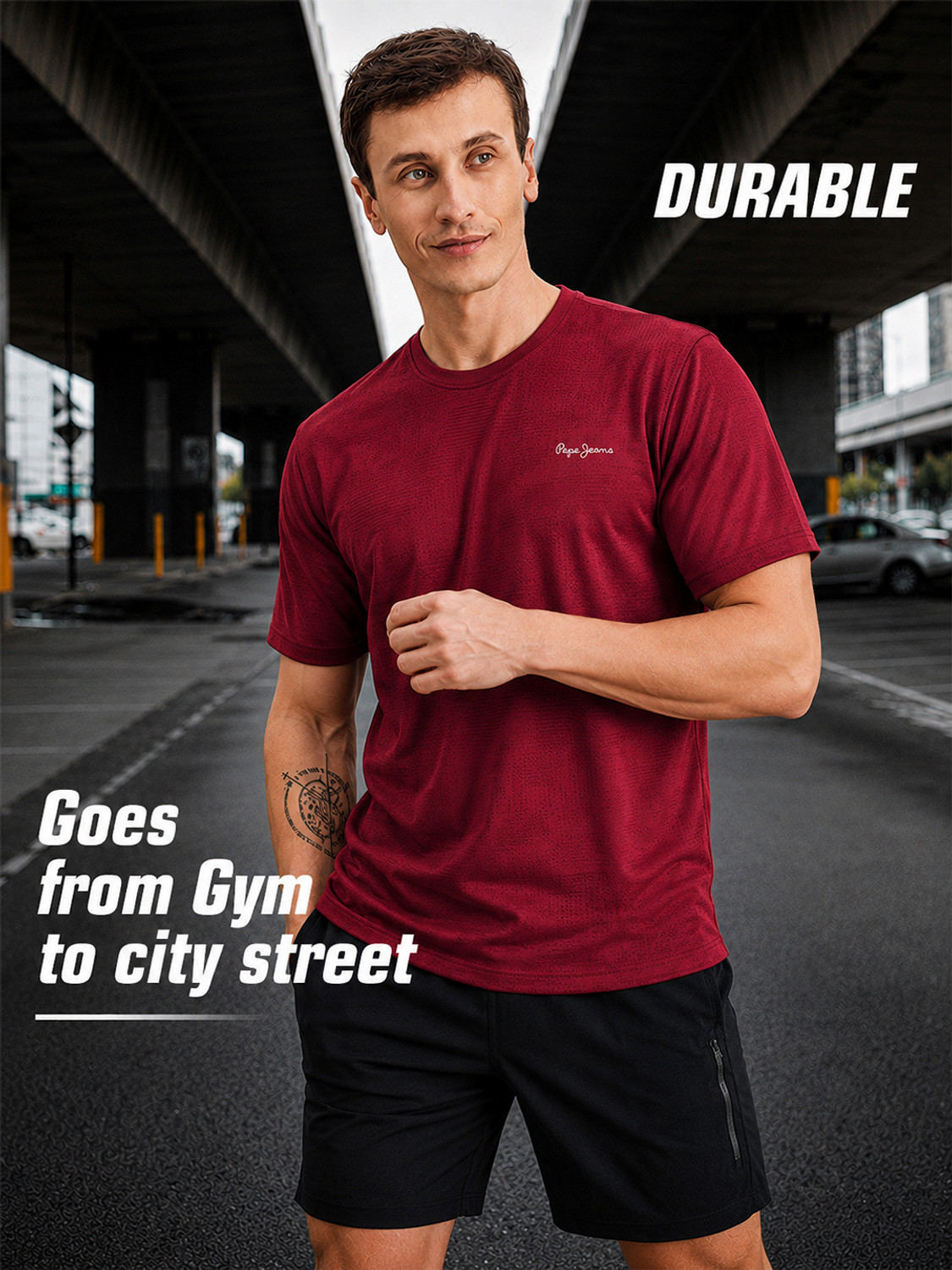 Image of Pepe Jeans Solid Men Round Neck Maroon T-Shirt
