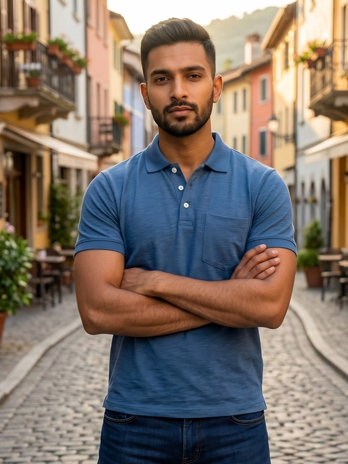 Image of mount fuzi Men Solid Polo Neck Polycotton Blue T-Shirt