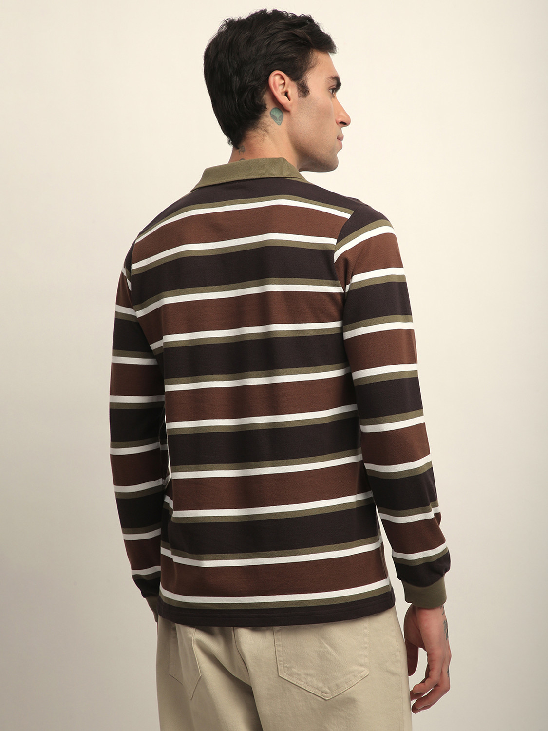 Image of DILLINGER Striped Men Polo Neck Multicolor T-Shirt