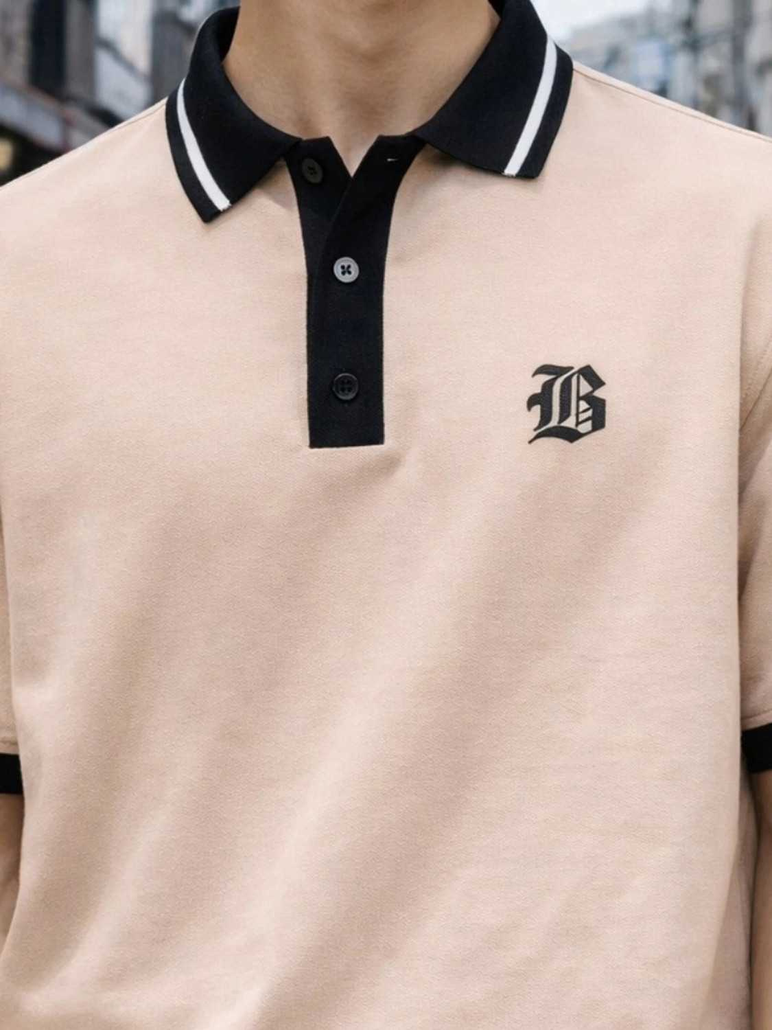 Image of Jump Cuts Colorblock Men Zip Neck Beige T-Shirt