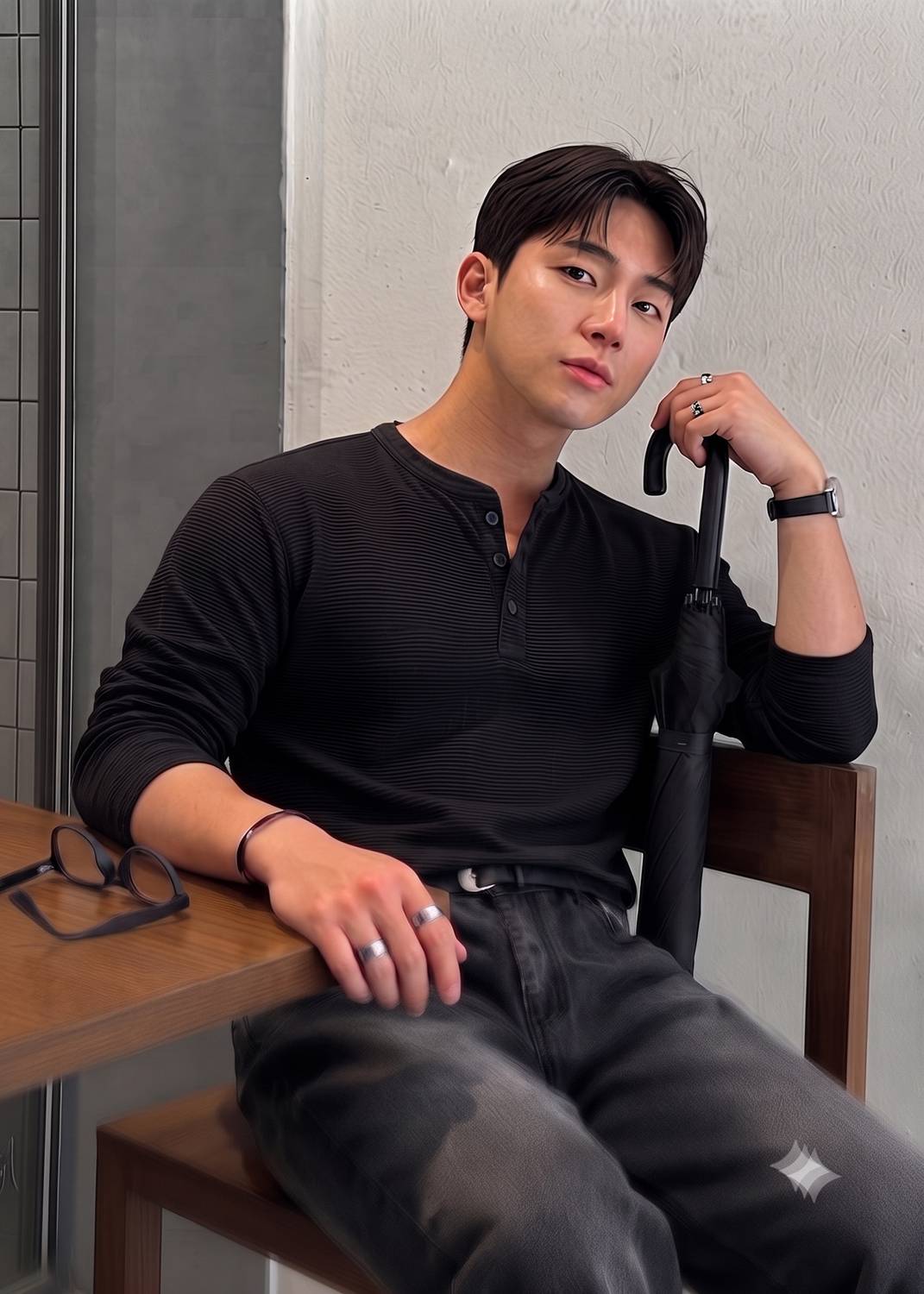 RABLY Men Black Henley Neck T-Shirt - Image 3