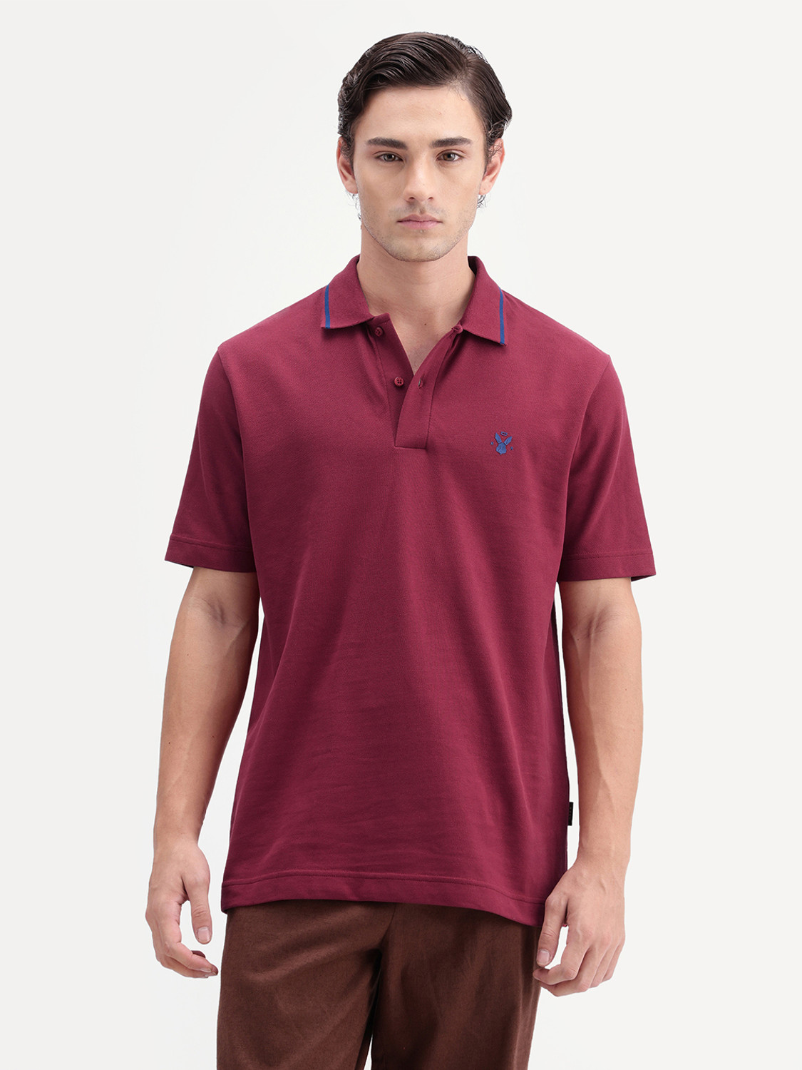 Image of RARE RABBIT Solid Men Polo Neck Red T-Shirt
