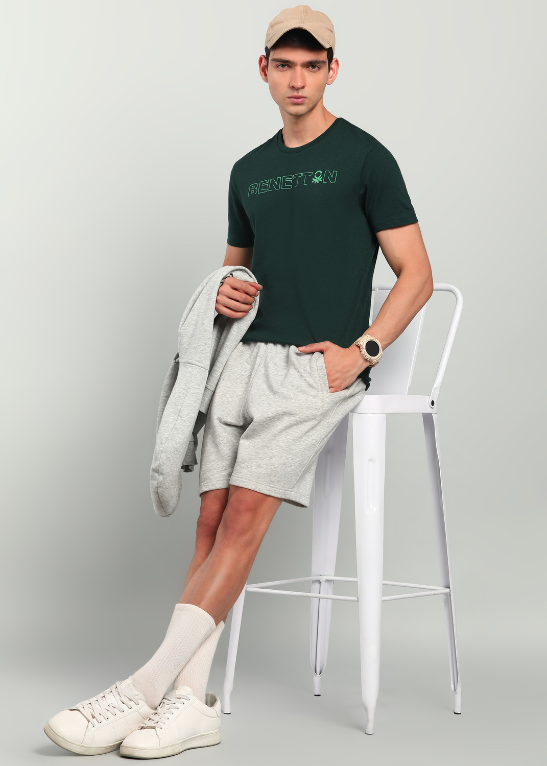 Image of United Colors of Benetton Typography Men Round Neck Dark Green T-Shirt