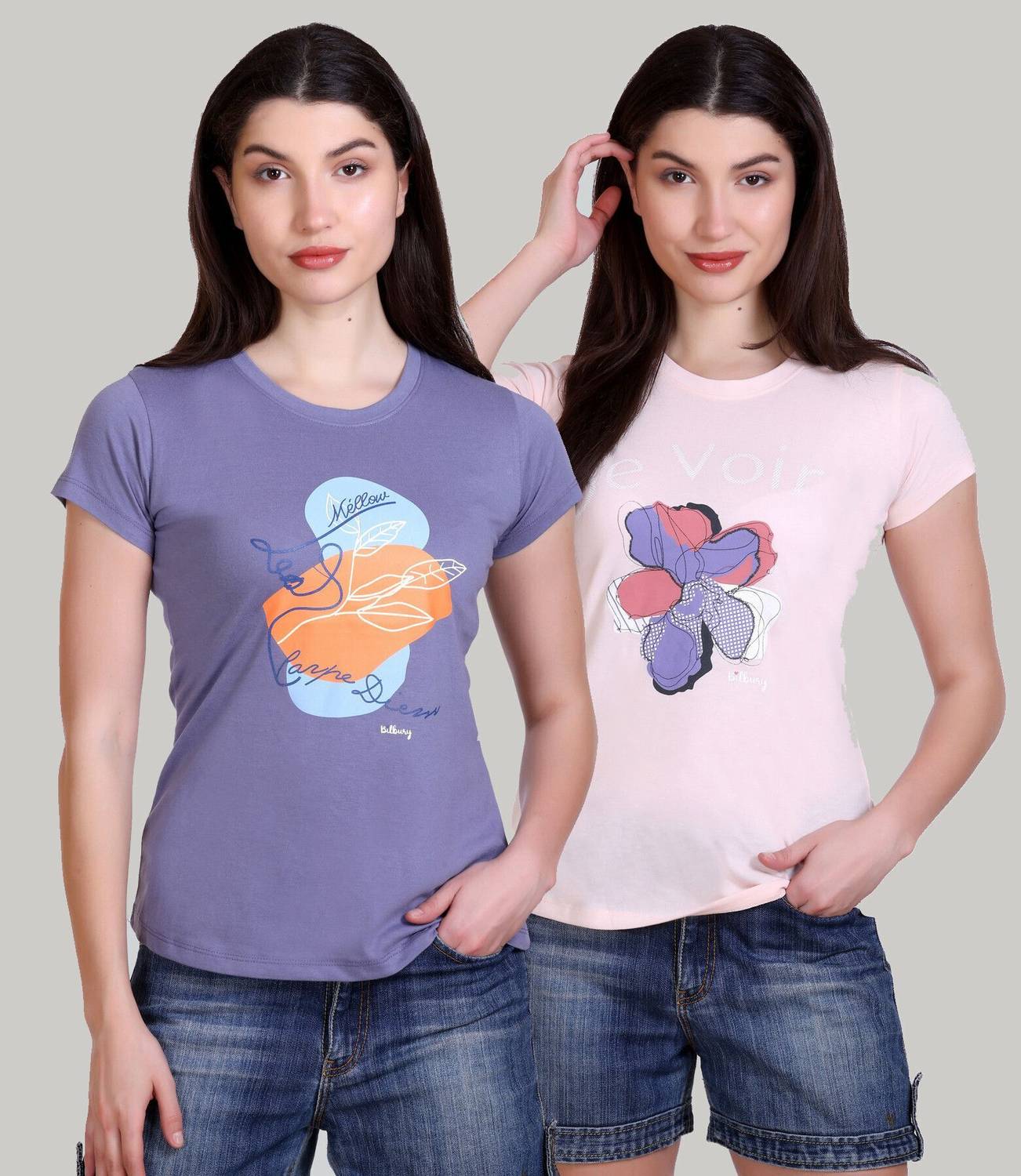 BILBURY Printed Women Round Neck Multicolor T-Shirt