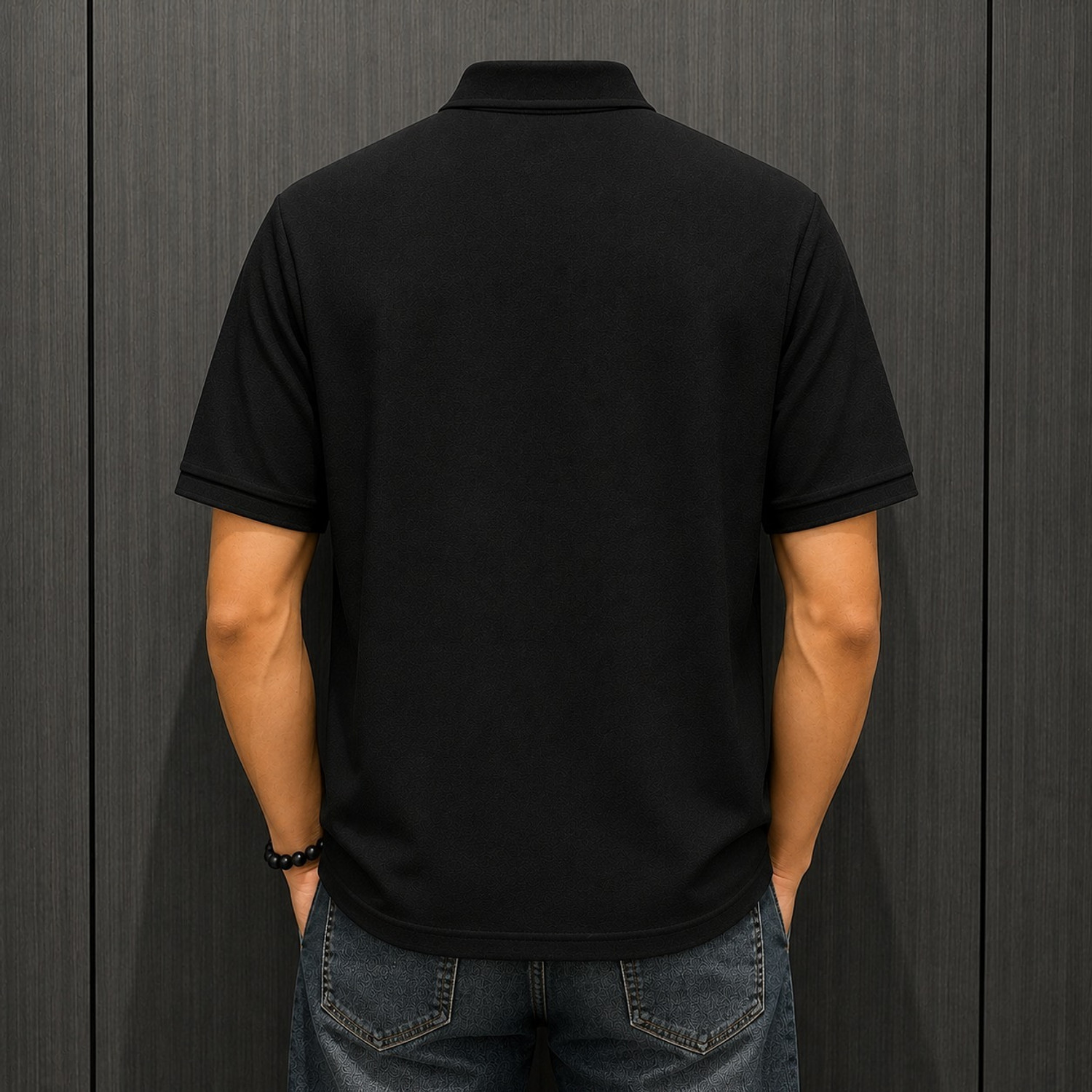 Image of DLooK Designer Embroidered Men Polo Neck Black T-Shirt