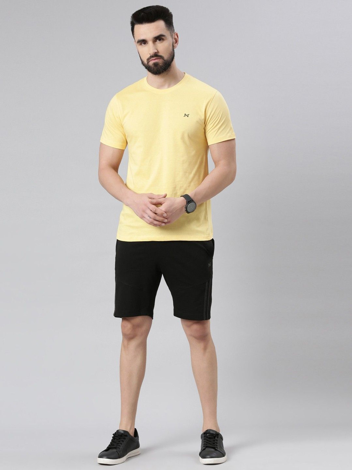 Image of Force NXT Solid Men Round Neck Yellow, White T-Shirt