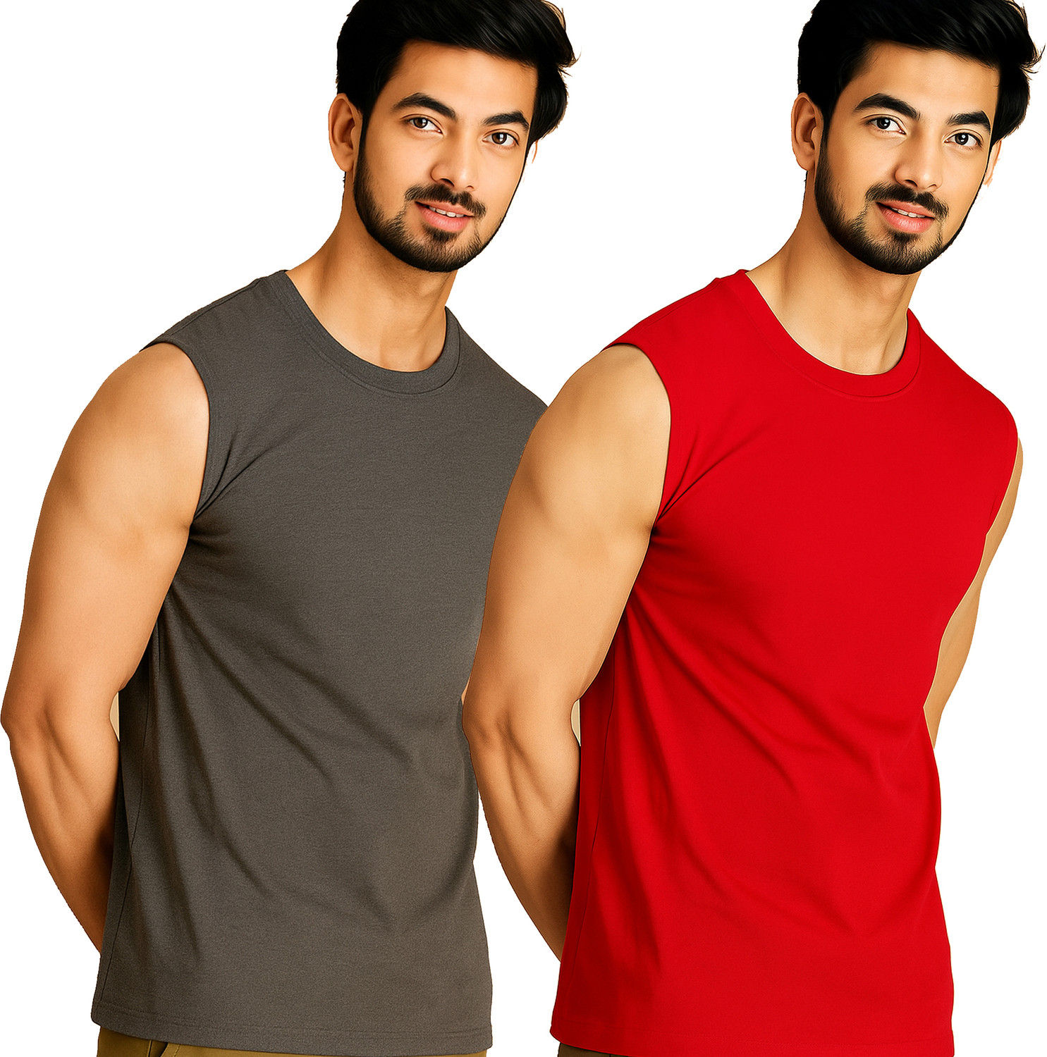 Image of Jangoboy Solid Men Round Neck Grey, Red T-Shirt