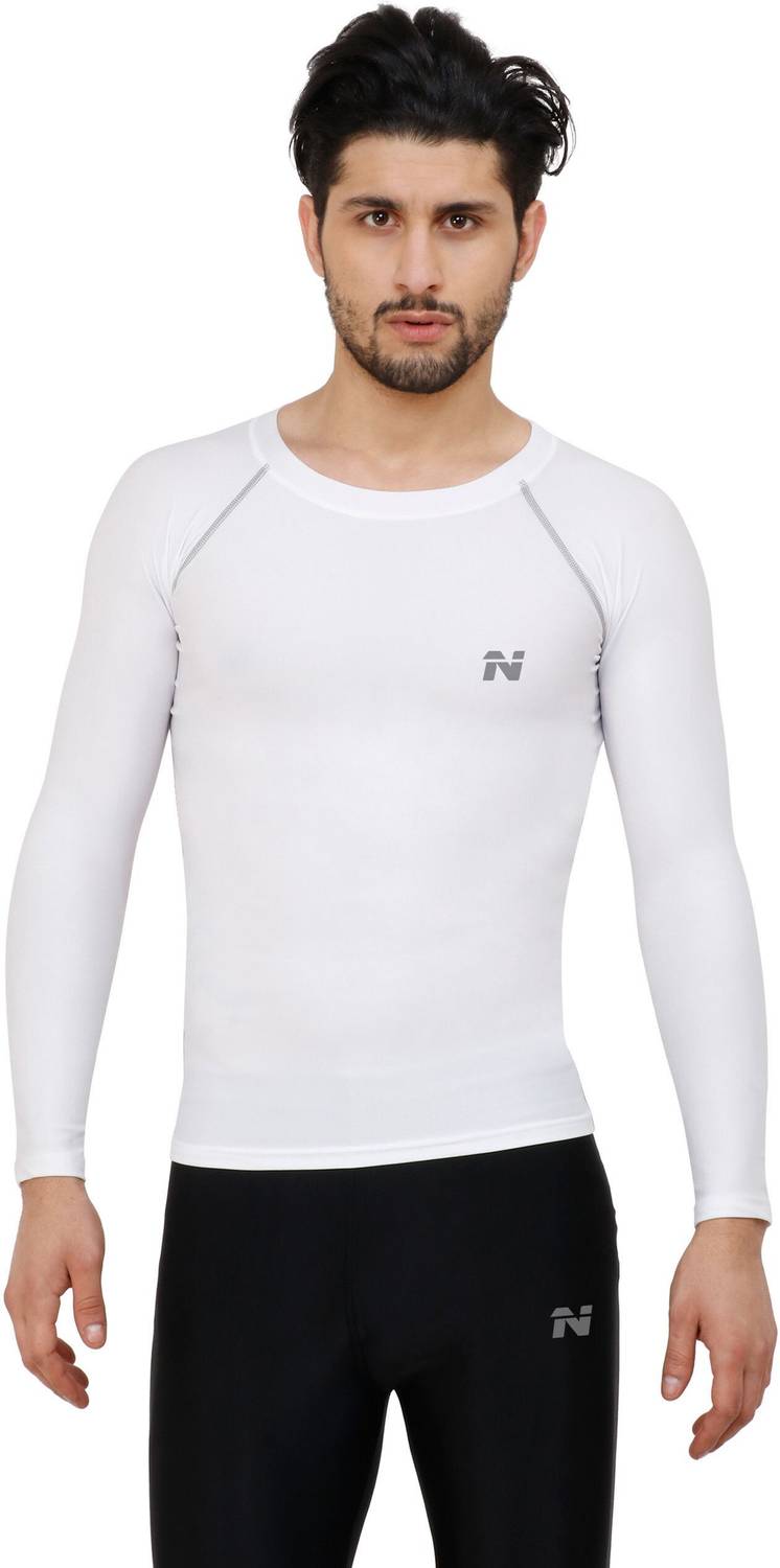 NINQ Men Solid Round Neck Polyester White T-Shirt