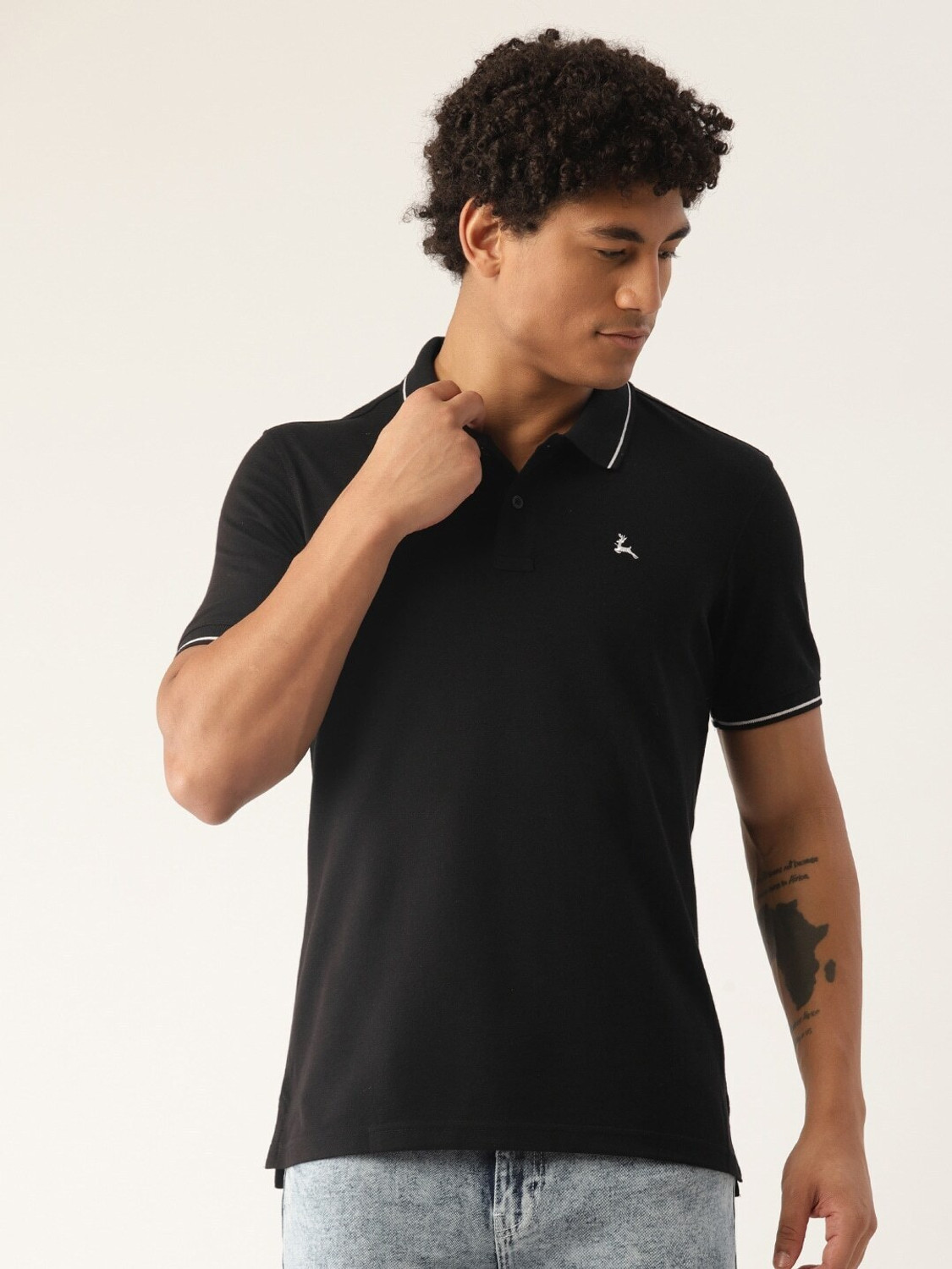 Image of PARX Solid Men Polo Neck Black T-Shirt