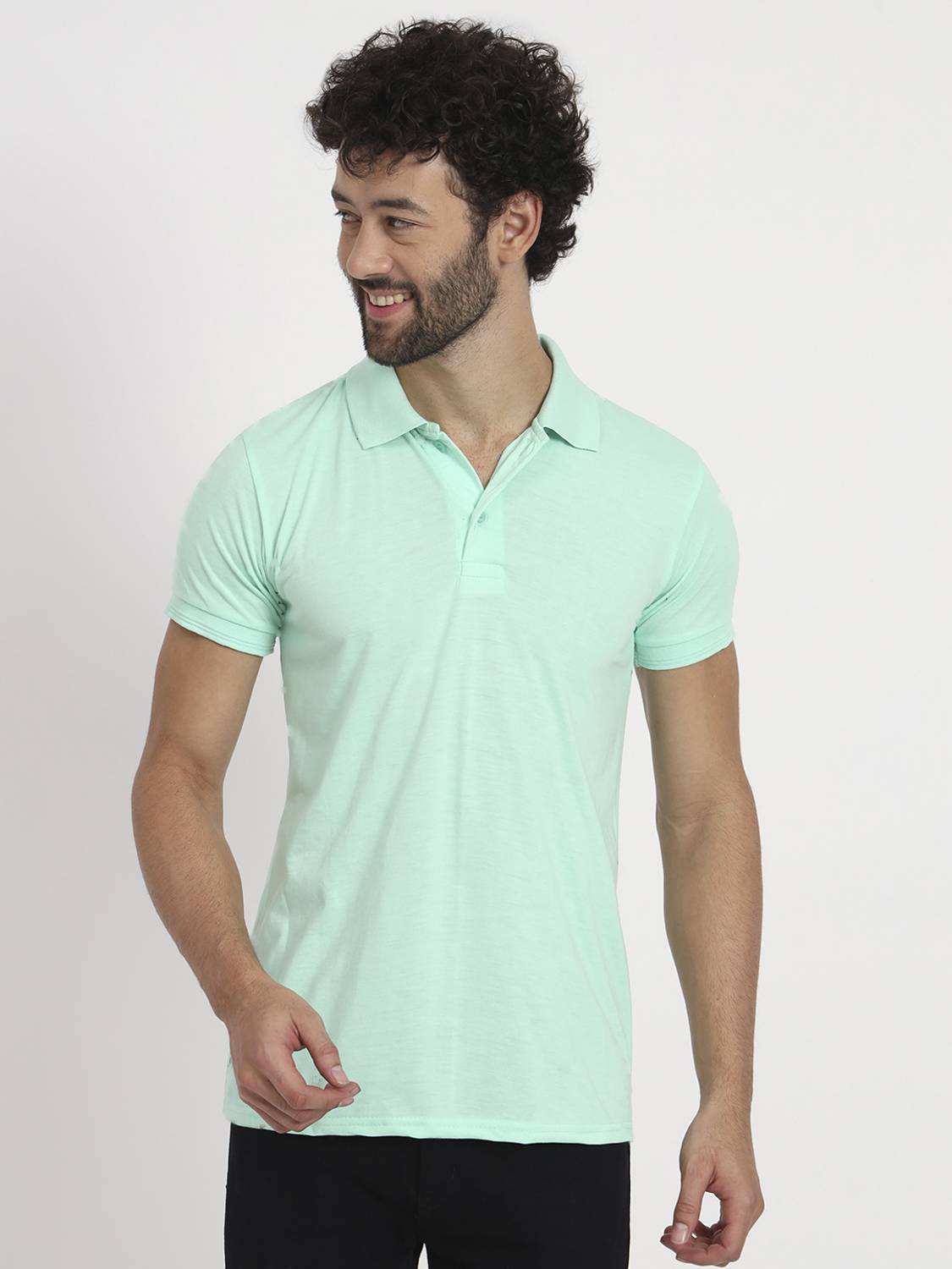 9LKHA Solid Men Polo Neck Light Green T-Shirt
