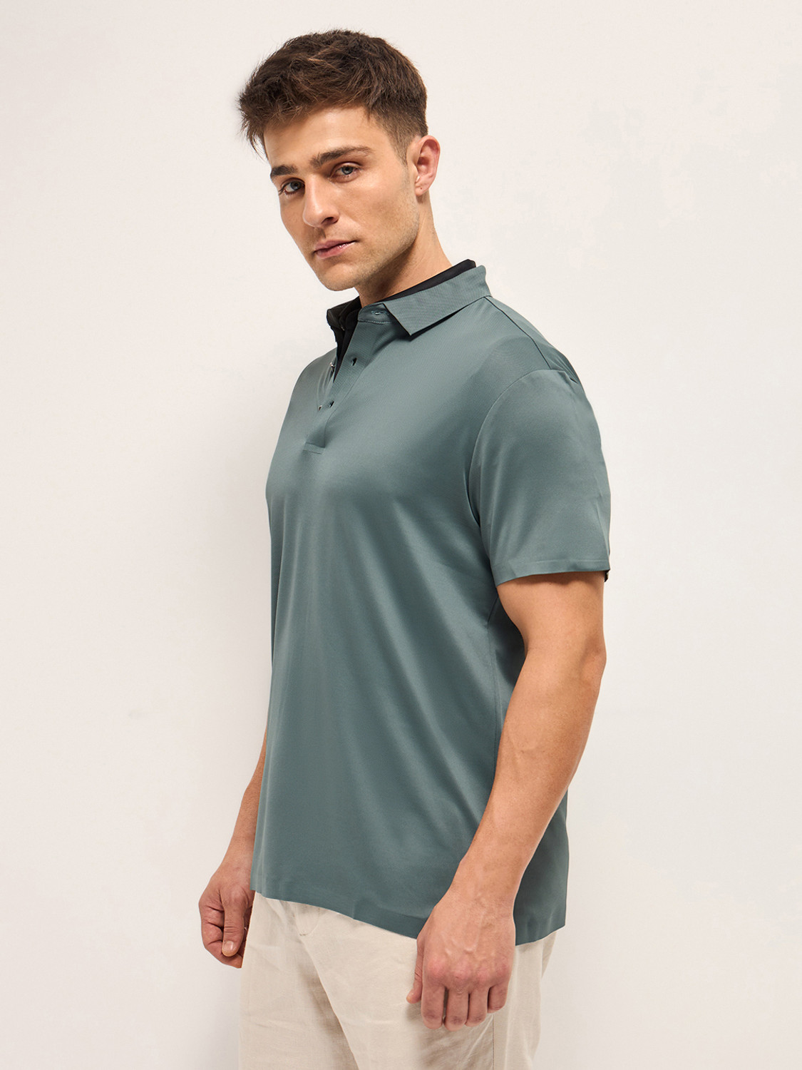 Image of THE BEAR HOUSE Solid Men Polo Neck Dark Green T-Shirt
