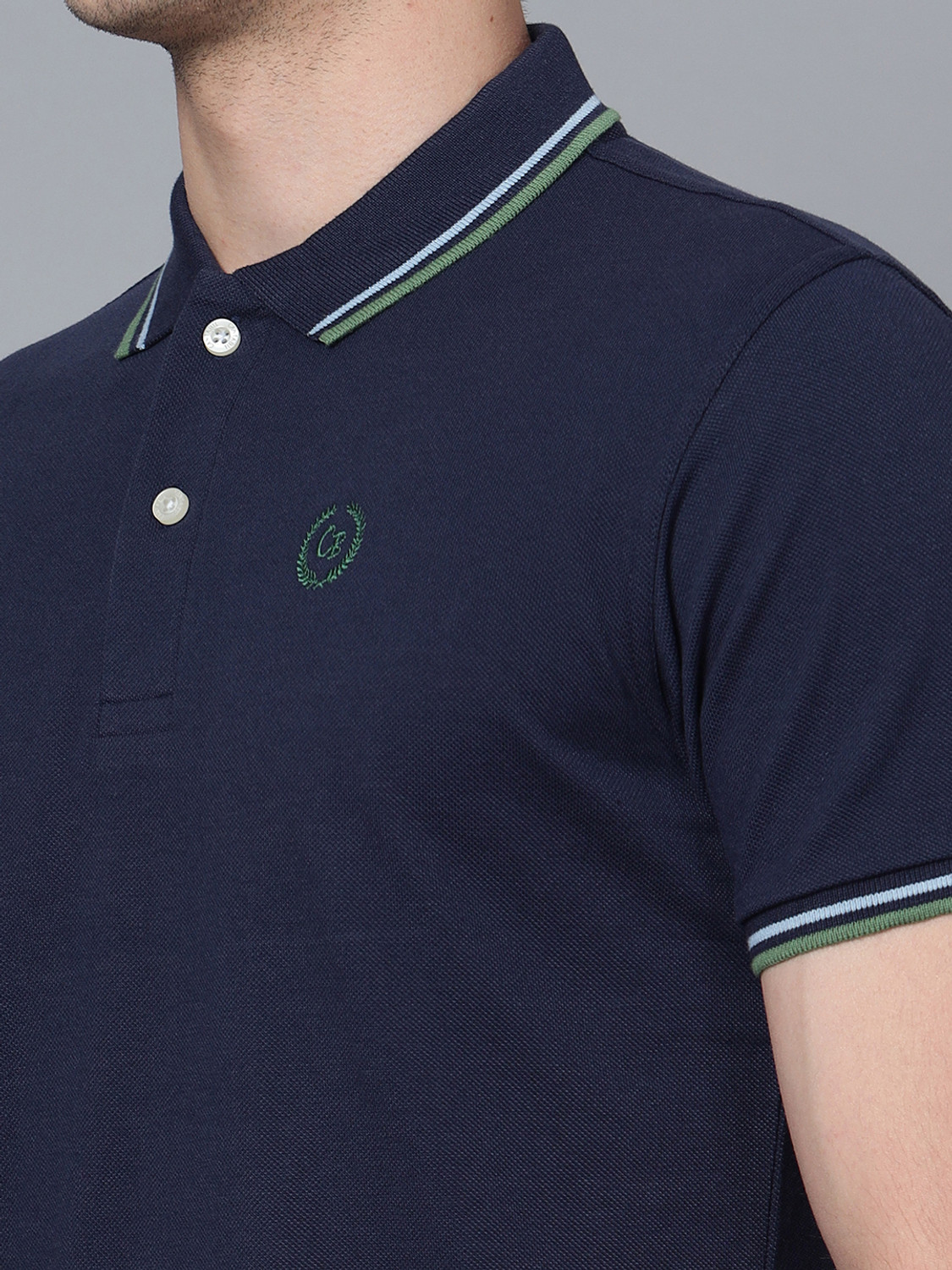 Image of CANTABIL Solid Men Polo Neck Dark Blue T-Shirt