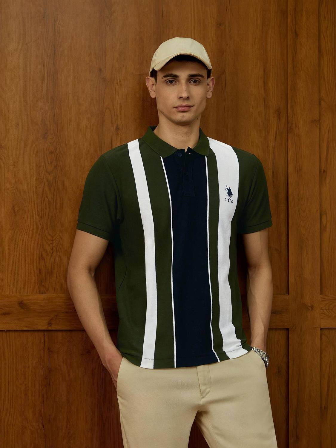 U.S. POLO ASSN. Colorblock Green Polo Neck T-Shirt - Image 1
