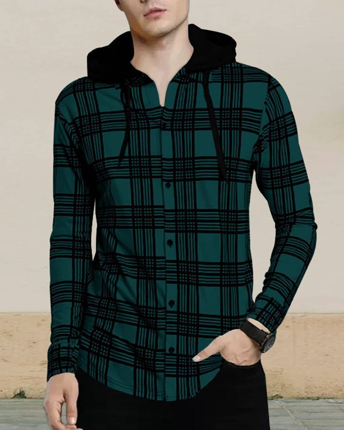 EyeBogler Men Colorblock Hooded Neck Cotton Blend Dark Blue, Dark